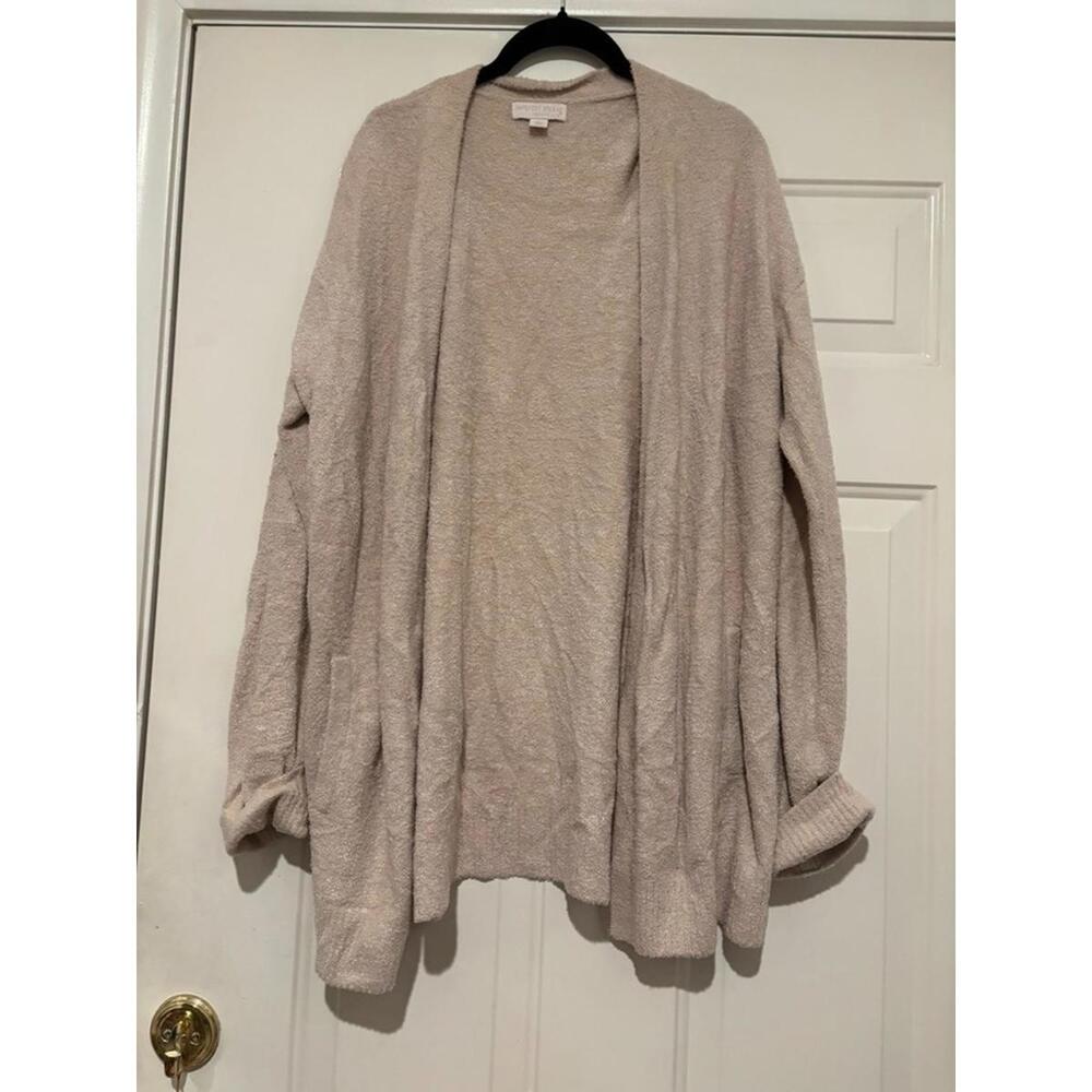 Women's sz L Barefoot Dreams Cozy Chic Cardigan pale pink #1366